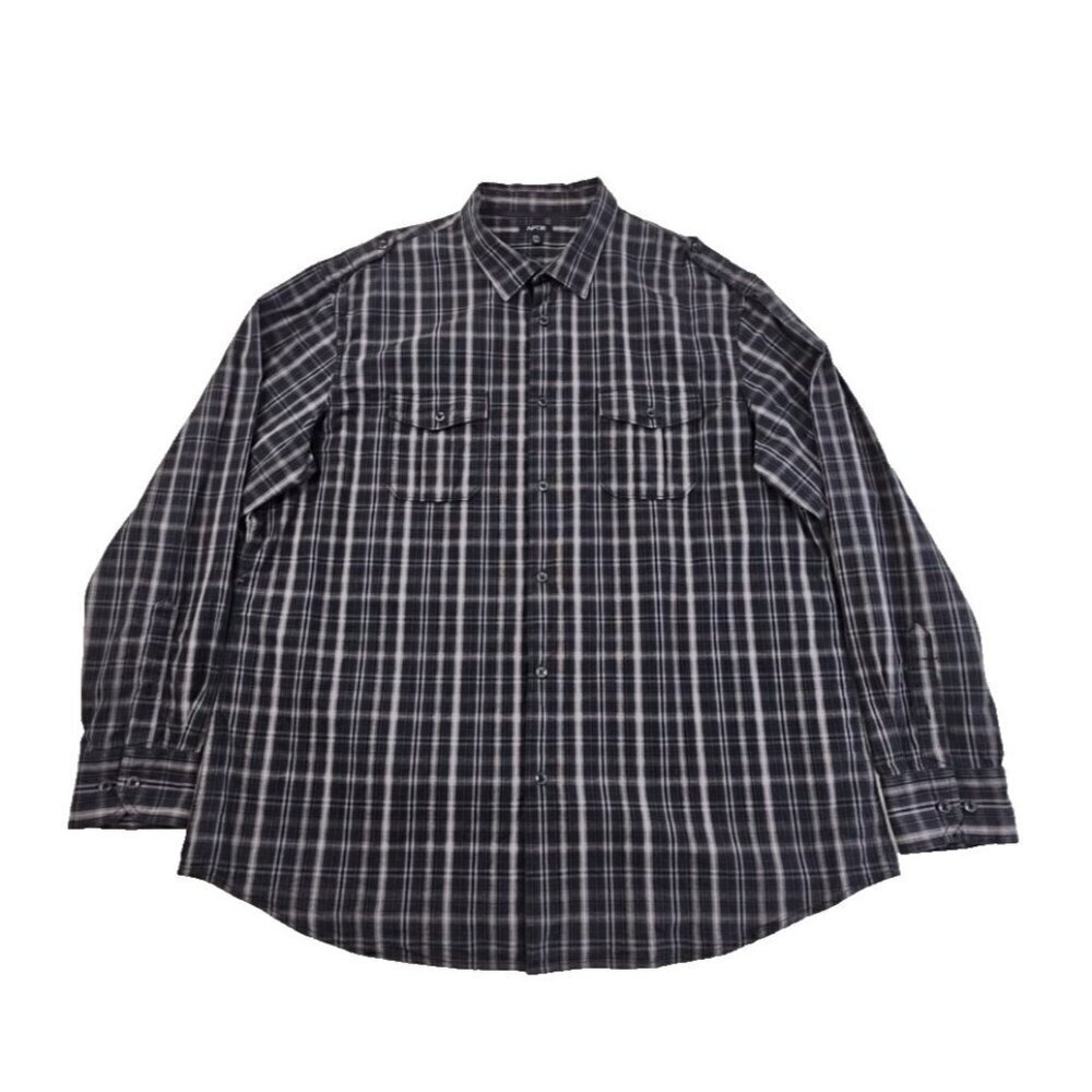 Apt. 9 Long Sleeve Shirt Men's XXL Epaulette Black Plaid Button‎ Pockets EUC